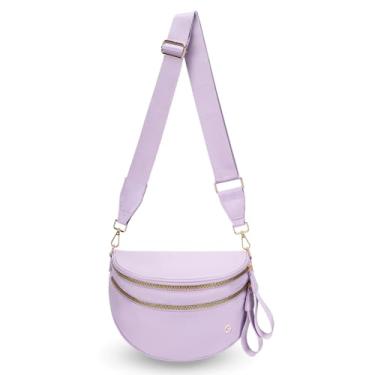 Imagem de Bolsa transversal espaçosa de nylon para mulheres, pochetes com alças ajustáveis, cor pura, Roxo claro puro, Clássico