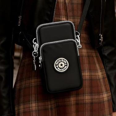 Imagem de Bolsa transversal pequena, alça ajustável, mini carteira de telefone preta, bolsa compacta para celular para conveniência de mãos livres