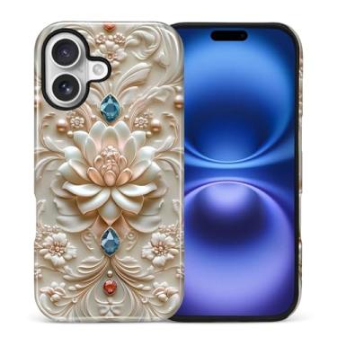 Imagem de ANLUN STORE Capa para iPhone 17, proteção dupla híbrida TPU macio + PC rígido à prova de choque, capa protetora antiarranhões e fina para homens e mulheres - design de flor de pérola de pedra preciosa