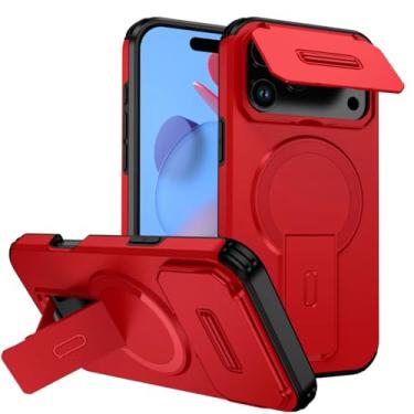 Imagem de Capa protetora com flip e câmera para iPhone 17, 16, 13, 12, 11 Pro Max, 14, 15 Plus, 16e, 17 Air com suporte magnético (para iPhone 16/Vermelha)