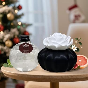 Imagem de KAENAE Difusor de óleo essencial passivo de camélia de gesso feito à mão, com difusor de óleo essencial de 250 ml, não elétrico, sem bateria, madeira oriental, inferior a você