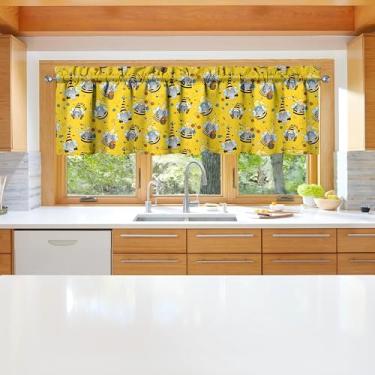 Imagem de sgqjdpmc 1 peça de cortinas de cozinha de abelha para janelas de cozinha, cortinas de arte de fazenda, decoração sobre a pia 45,7 x 137 cm