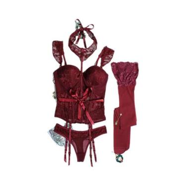 Imagem de Conjunto De Lingerie Feminina Sensual De Renda Com Corpete Modelador, 