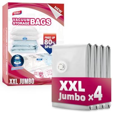 Imagem de TAILI Pacote com 4 sacos de armazenamento a vácuo, 2GG jumbo (124 x 99 cm), sacos selados a vácuo para edredom e cobertores, roupa de cama, roupas, sacos gigantes para grandes brinquedos de pelúcia