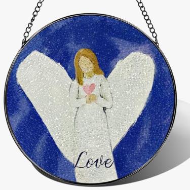 Imagem de LAOWEIKI Ornamento de anjo do amor de 20 cm, pendurado em vitrais, decoração de janela de apanhador de sol, decoração de férias, presentes para Natal, presente cristão, presente religioso, presentes