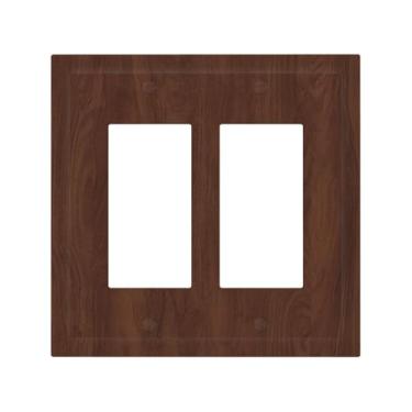 Imagem de Naiqadnehz Capas decorativas rústicas naturais marrom escuro grão de madeira 2 gangues interruptor duplo interruptor de luz placa de interruptor elétrico placa de decoração GFCI placa de parede para