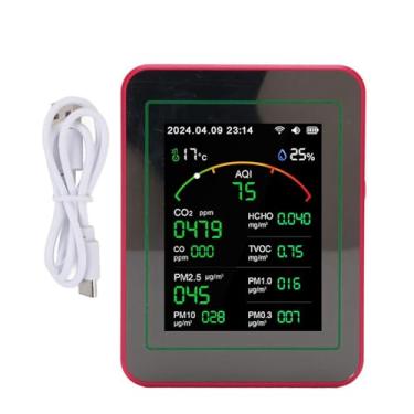 Imagem de Garosa Testador de Qualidade do Ar, Display HD de 2,8 Polegadas CO2 TVOC HCHO PM2.5 PM10 Detector de Temperatura e Umidade Com Aplicativo Móvel para Monitoramento da Qualidade do Ar (Tipo 2)