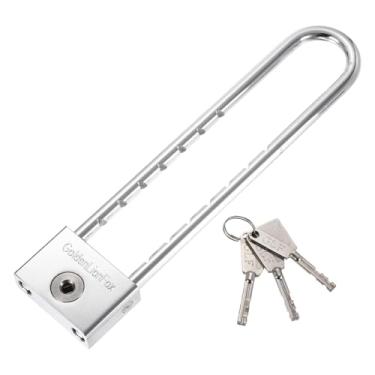Imagem de PATIKIL Cadeado longo com chaves de 22 cm, latão sólido em forma de U extralongo e ajustável para locker, cadeado, porta de vidro, galpão, cerca, galpão, prata