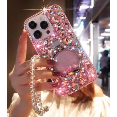 Imagem de SupShop Capa para celular T-Mobile Revvl 8 Pro, capa para celular T Phone 3 Pro, luxuosa, brilhante, brilhante, diamante, pedra preciosa, suporte, feita à mão, com alça de pulso para mulheres e