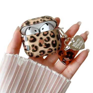 Imagem de MINSCOSE Capa para AirPods Pro 3ª geração (2025) com kit de limpeza, lindo design de estética com estampa de leopardo com glitter e chaveiro moderno em forma de coração para meninas e mulheres para