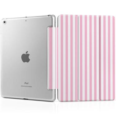 Imagem de MEEgoodo Capa para iPad de 10,2 polegadas, capa para iPad 9ª geração 2021/8ª geração 2020/7ª geração 2019, capa para tablet com textura de seda e capa traseira de PC, listras rosa