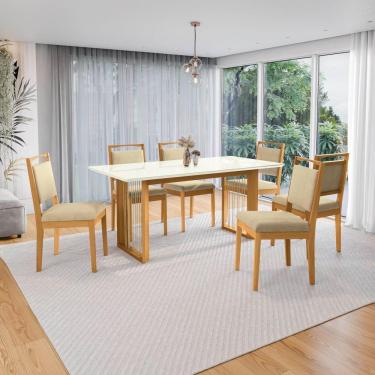 Imagem de Conjunto Sala De Jantar Lina Em Madeira Maciça 6 Cadeiras Boucle Bege