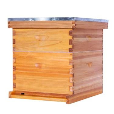 Imagem de POLLIBEE Kit Inicial De Colmeia Bee Hive-10 Frame, Colmeias Revestidas De Cera De Abelha Para Apicultor, Colmeia Inclui 1 Caixa De Abelha Funda E 1 Caixa De Colmeia Média Com Estrutura E Base (Desmo