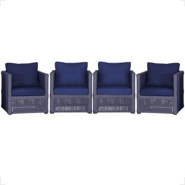 Imagem de 4 Poltronas Madri Alumínio Corda Náutica Estofado 10 Trama Azul