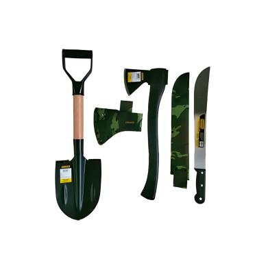 Imagem de Kit Acampamento Completo com Machado Escoteiro, Mini Pá com Cabo, Facão 16", Bolsa e Bainhas Incluídas