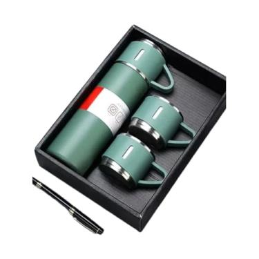 Imagem de caneca Kit Garrafa Térmica Vacuum Bottle Inox 500ml + 3 Xícaras Bebidas Fria ou Quente
