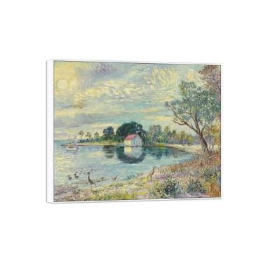 Imagem de BMZFYBS David Burliuk Famosas impressões em tela de arte de parede prontas para pendurar. Florida Everglades. Pintura com moldura branca para decoração de sala de estar 30 x 35 cm 12 x 13 polegadas