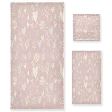 Imagem de Wassud Cream Hearts Conjunto de 3 toalhas de banho para dia dos namorados, toalhas super macias e absorventes para banheiro, toalhas de banho de secagem rápida, toalha de banho para academia, spa