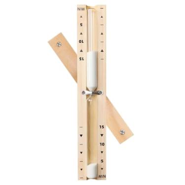 Imagem de Ampulheta de madeira giratória de 15 m com areia branca - Temporizador de relógio de areia resistente ao calor de 15 minutos, Reloj De Arena para sauna SPA e sala branca