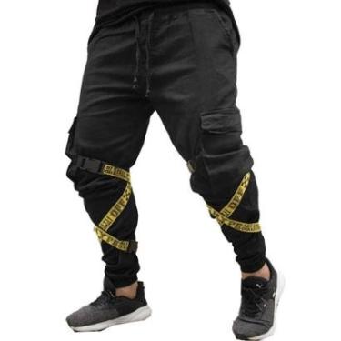 Imagem de Calça Jogger Masculina PRETA Com Fitas AMARELA-Unissex
