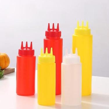 Imagem de Garrafa de molho pressão três buracos tempero PE salada Suprimentos cozinha Jarro óleo multiuso