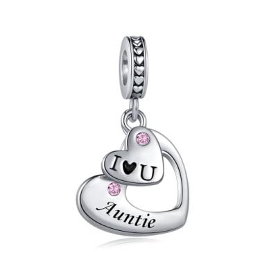Imagem de Pingente de coração dividido em zircônia cúbica rosa "I Love You Auntie" serve para pulseiras Pandora berloques de Natal, aniversário, joias de presente para mulheres, sobrinha da família