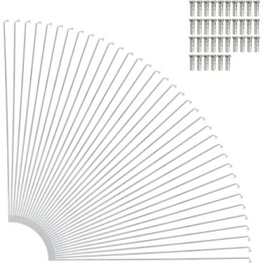 Imagem de GATWOEST 36 unidades 14G J Bend Raios de bicicleta de aço inoxidável com 36 bicos de latão atualizados para MTB, Ebike, montanha, bicicletas urbanas 700C rodas - prata, 307 mm