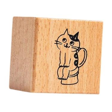 Imagem de oshhni Carimbo de gato para crianças Small Square Rubber Stamp On Wood Block Cute Animal para Cartão Fazendo Diário de Crafting Diário de Foto Decoração, Banheiro