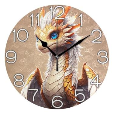 Imagem de GAIGEO Relógio de parede analógico decorativo moderno alimentado por bateria relógio de cozinha de escritório, decoração de parede de casa de fazenda moderna, asas de dragão branco fofas, 25 cm