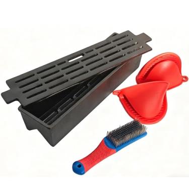 Imagem de Caixa de defumador de ferro fundido - Caixa de defumador para lascas de madeira com luvas de silicone e escova de limpeza, rack 2 em 1 e bandeja para churrasqueiras a carvão e gás (grande)