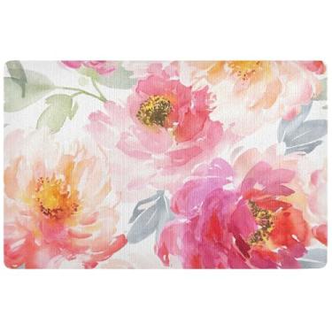 Imagem de TSENQUE Tapete de porta personalizado com flores de peônia em aquarela tapete engraçado bem-vindo ao ar livre, tapete de porta da frente de outono tapetes de entrada laváveis para dentro de casa, 81