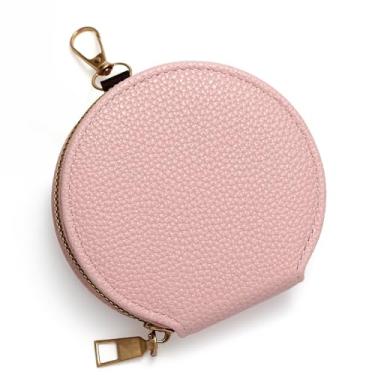 Imagem de Carteira feminina de couro genuíno com dobra dupla/tripla - Suporte minimalista para cartão de crédito com bloqueio de RFID e bolso para moedas, rosa, Casual