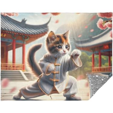 Imagem de TSENQUE Cobertores e mantas personalizados engraçados com estampa de gatinho para sofá, cobertores quentes e difusos para o inverno, cobertor xadrez moderno, 177,8 x 139,7 cm