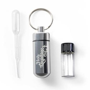 Imagem de Kit de acessórios para garrafa de óleo de unção, chaveiro de prata, conta-gotas de plástico e pequeno frasco de vidro vazio, suporte de metal com parte superior, conjunto de viagem protetor para óleos sagrados, Botellas Para Aceite Ungido