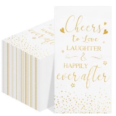Imagem de Pasimy 50 guardanapos de chá de panela Cheers to Love Laughter and Happily Ever After descartáveis papel de casamento guardanapos de jantar para banquetes artigos de decoração de festa de noivado