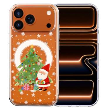 Imagem de MAYCARI Capa para iPhone 16, linda árvore de Natal, flocos de neve, capa magnética transparente para celular, compatível com MagSafe, capa protetora de celular macia e transparente à prova de choque