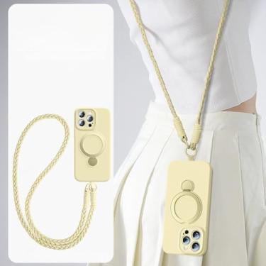 Imagem de Capa protetora de silicone líquido 360 com cordão magnético para iPhone 16 Plus 13 15 14 16 Pro Max, capa protetora macia e amarela para iPhone 15