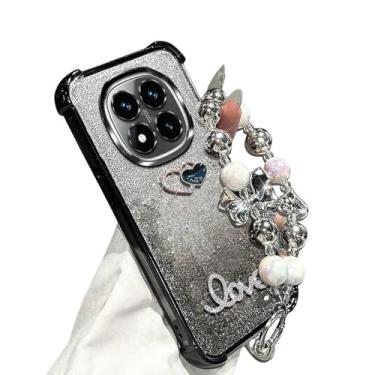 Imagem de Capa de silicone com suporte e pulseira de glitter à prova de choque para Xiaomi Redmi Note 14 Pro Plus 14C 4G 5G, preta, para Note 14 5G