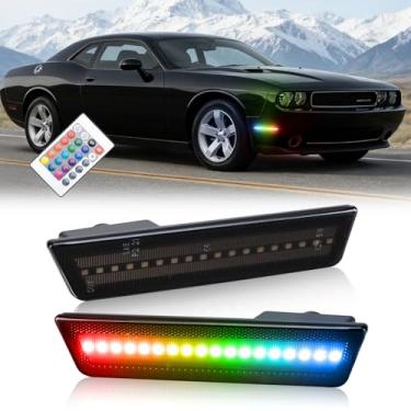 Imagem de Luzes de LED RGB para Dodge Challenger 2008-2014 e carregador 2011-2014, para-choque dianteiro, refletores laterais com controle remoto RF, luz estroboscópica de 16 cores, lâmpadas de estacionamento