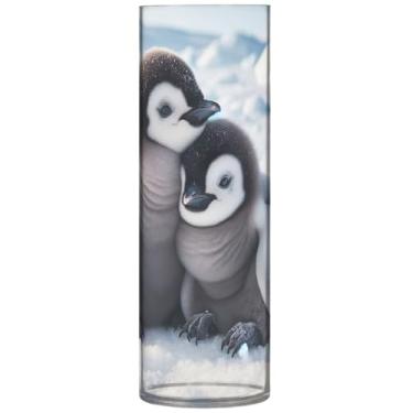 Imagem de Penguins Vaso de flores cilíndrico com estampa animal para mesa, vaso redondo de plástico personalizado, decoração de quarto moderna, 30 cm x 9,9 cm