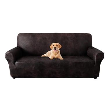 Imagem de ANARACHON Capas de sofá com aparência de couro, capa de sofá superelástica, antiderrapante, largura de até 223 cm, protetor de móveis lavável, 1 capa de sofá para cães, gatos e crianças (sofá
