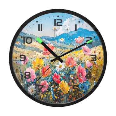 Imagem de SEHANY Herb Wildflower Relógio de parede silencioso sem tique-taque relógio redondo operado por bateria 30 cm controle de som luz noturna relógios de parede para sala de estar, cozinha, quarto
