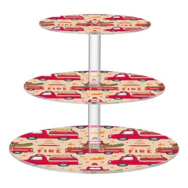 Imagem de Suporte de cupcake de 3 camadas de acrílico para festa de chá, decoração de festa de chá, suporte de comida, aniversário, crocodilo, caminhões de bombeiros