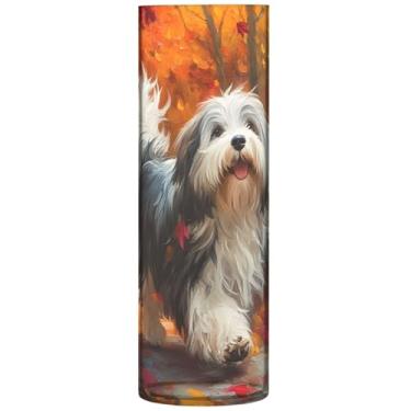 Imagem de Vasos de flores cilíndricos de folha de bordo para buquê de cachorro fofo vaso alto personalizado decorações de plástico para quarto, 30 cm x 9,9 cm