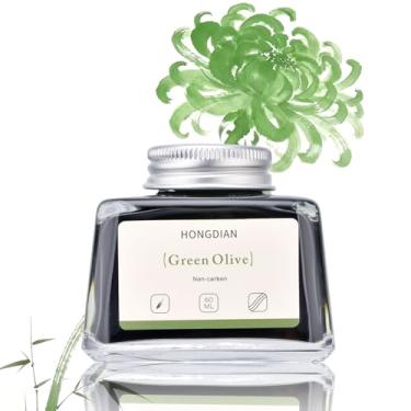 Imagem de Hongdian Caneta-tinteiro com tinta verde oliver, frasco de tinta sem carbono de 60 ml, tinta de caligrafia artística