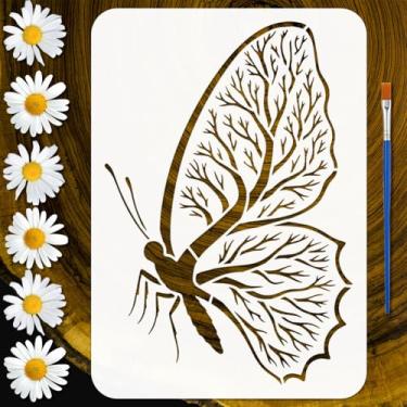 Imagem de FINGERINSPIRE Estêncil de estampa de borboleta de ramo com pincel 29 x 20 cm, estêncil de ramo, temas de animais, modelo de animal de estimação, para piso de madeira, azulejo de parede, móveis, faça