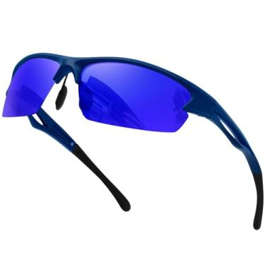 Imagem de KANASATAL Óculos de Sol Ciclismo Esportivo Azul Espelhado Polarizado Masculino Feminino UV400 Oculos Bicicleta Retangular Corrida Sports Sunglasses para Golfe Pesca -Armação Azul