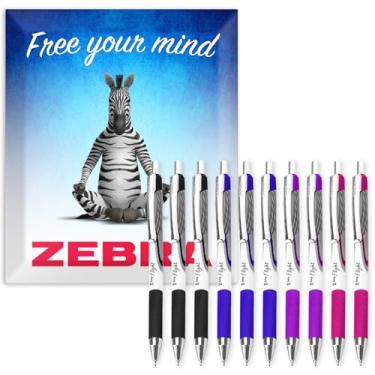 Imagem de Canetas esferográficas Zebra Classic Z-Grip Flight – 1,2 mm – tinta preta, azul, roxa e rosa – Pacote com 10 – em embalagem Zebra