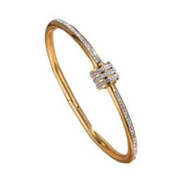 Imagem de Pulseiras De Casal Em Aço Titânio Dourado E Prateado Com Zircônia Incr