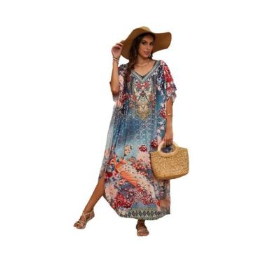 Imagem de Vestidos Kaftan para mulheres plus size maiô cobrir caftan maxi praia 